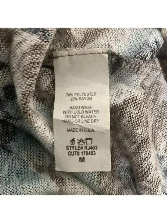 BY TOGETHER Floral Tunic Top Dress M Blue Taupe Keyhole Short Sleeve Boho Shift - Picture 6 of 6